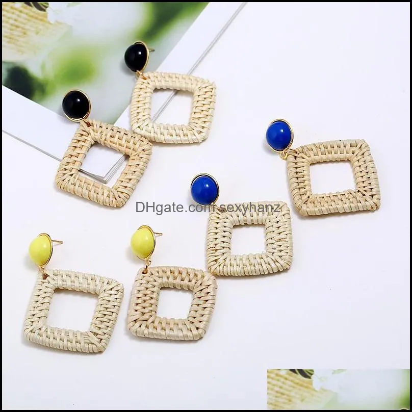 Restoring cane makes up Earring Exaggeration bamboo Stud rattan hand-woven Earrings Women Natural