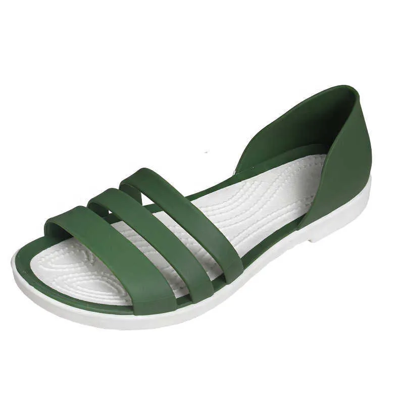 Летняя мода плоские дна сандалии пляжные туфли для женщин корейская версия плоских дна вскользь женские сандалии 210611