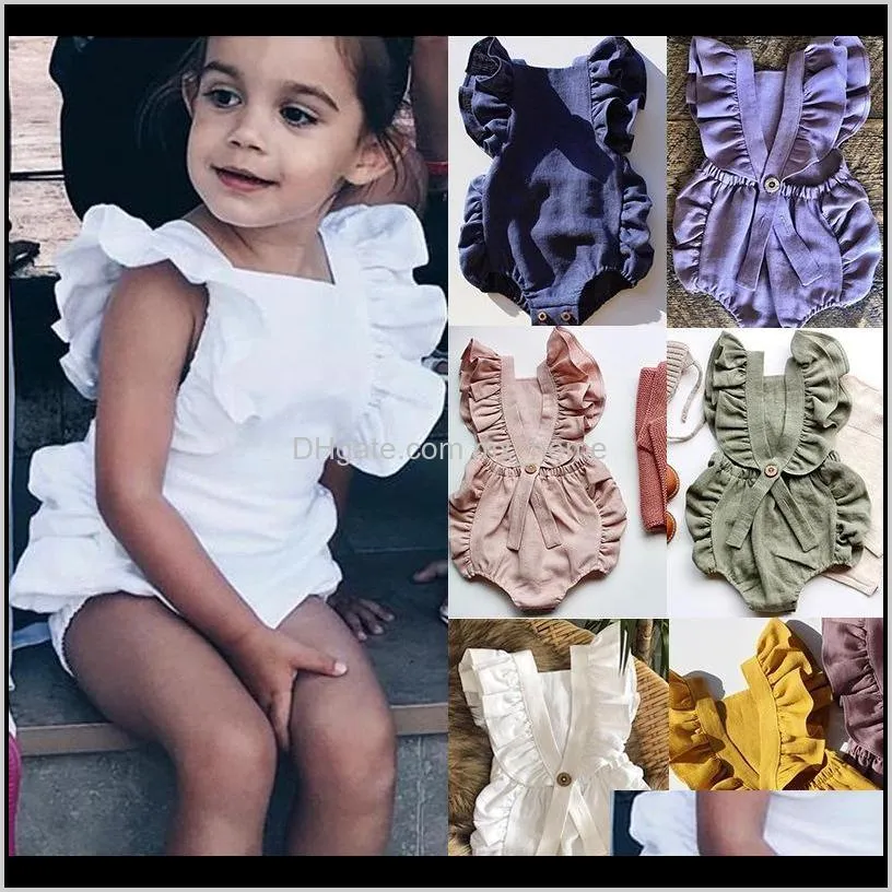 Vêtements de maternité pour bébé, livraison directe 2021, barboteuse couleur bonbon, manches volantes, nœud papillon, coton solide, combinaison à boucle unique