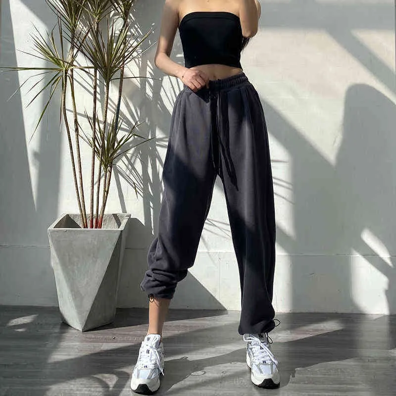 Cheap Elastic Waist Joggers Pants Casyal Women Sport Long Sweatpants Solid  Color Baggy Trousers