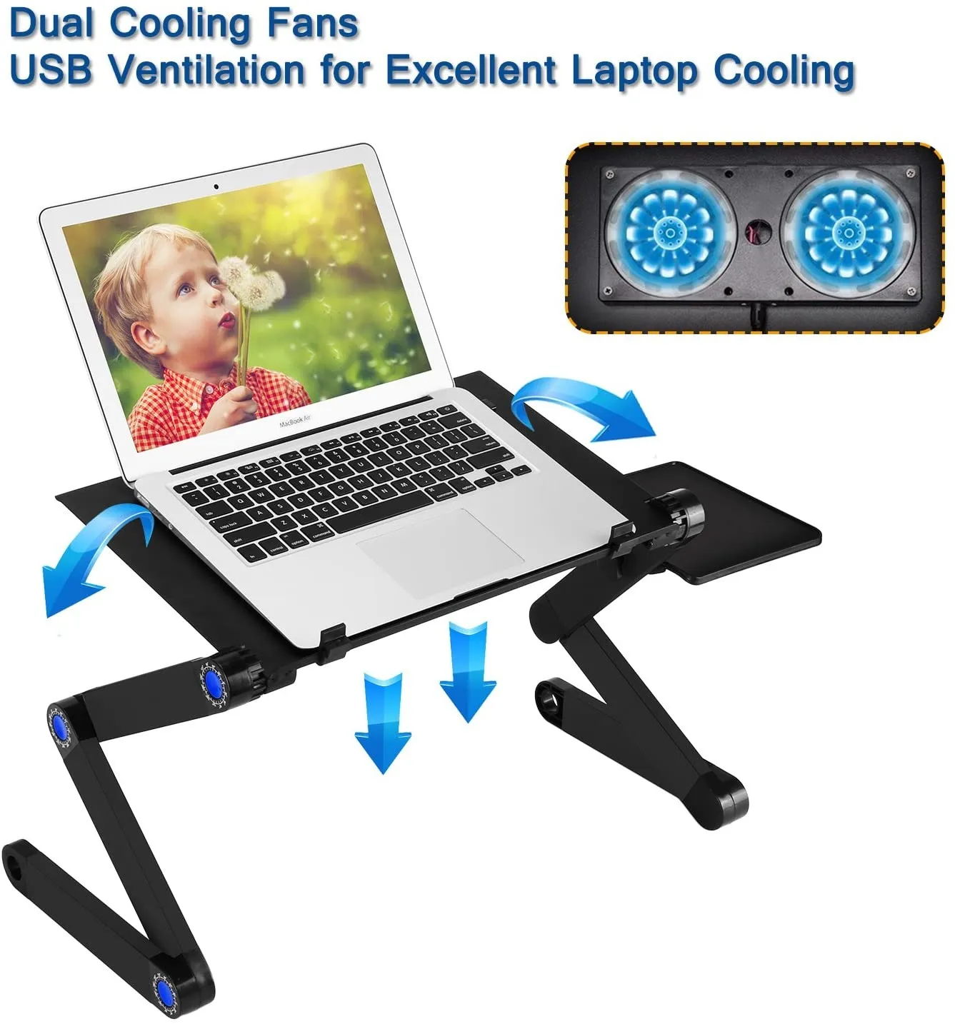Adjustable Laptop Bed Table With 2 CPU Cooling Fans And Under Desk Mouse Tray Portable Workstation And Reading Holder From Promic 71.36 DHgate.Com
