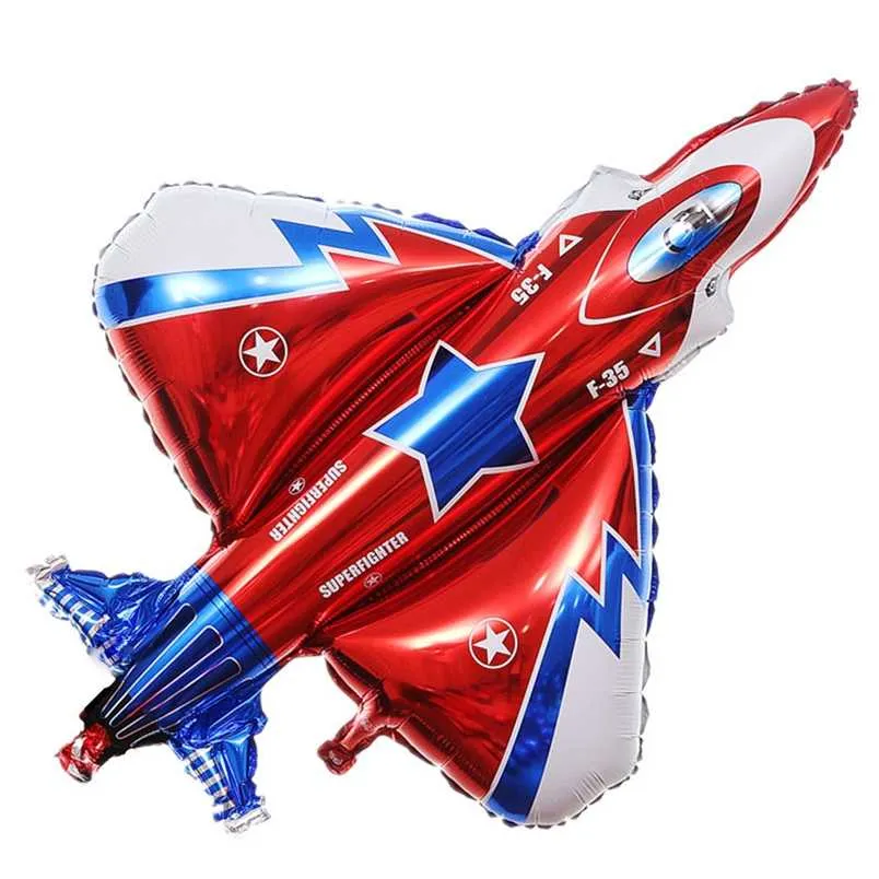 Géant 87 * 93 cm Fighter Avion Ballons Gonflable Feuille Hélium Dessin Animé Avion Ballons pour Bébé Garçon Douche Enfants Fête D'anniversaire Décor 211216