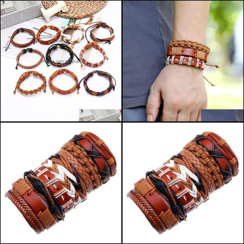 Hiphop hip hop style jewelry vintage braided cowhide bracelet diy10 set leather bracelet