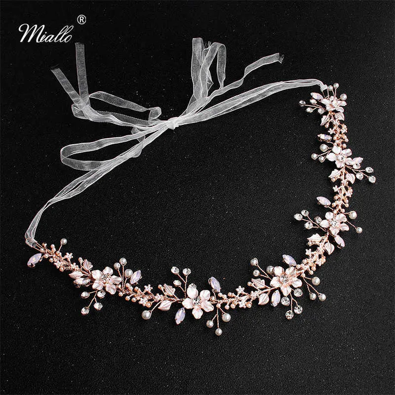 Miallo Mais Novo Rose Ouro Flores Casamento Headpieces Handmade Cabelo Nupcial Acessórios Jóias Crown Headband Noiva Tiaras X0625