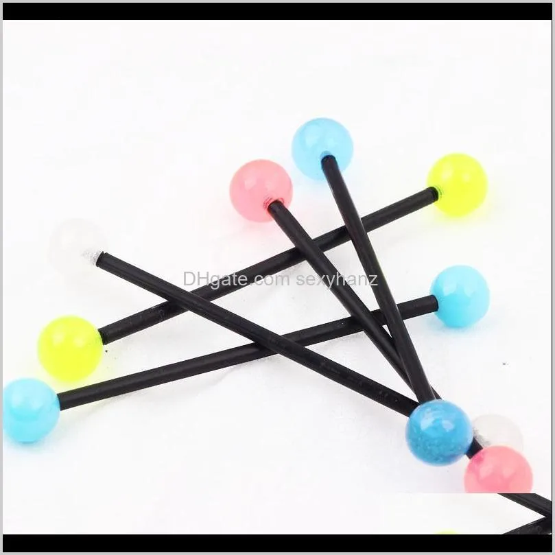 Rings Drop Delivery 2021 T15 100Pcs/Lot ,Mix 5 Color Dotpiercing Body Jewelry Glow In The Dark Fake Tongue Ring Industrial Piercing Barbell K