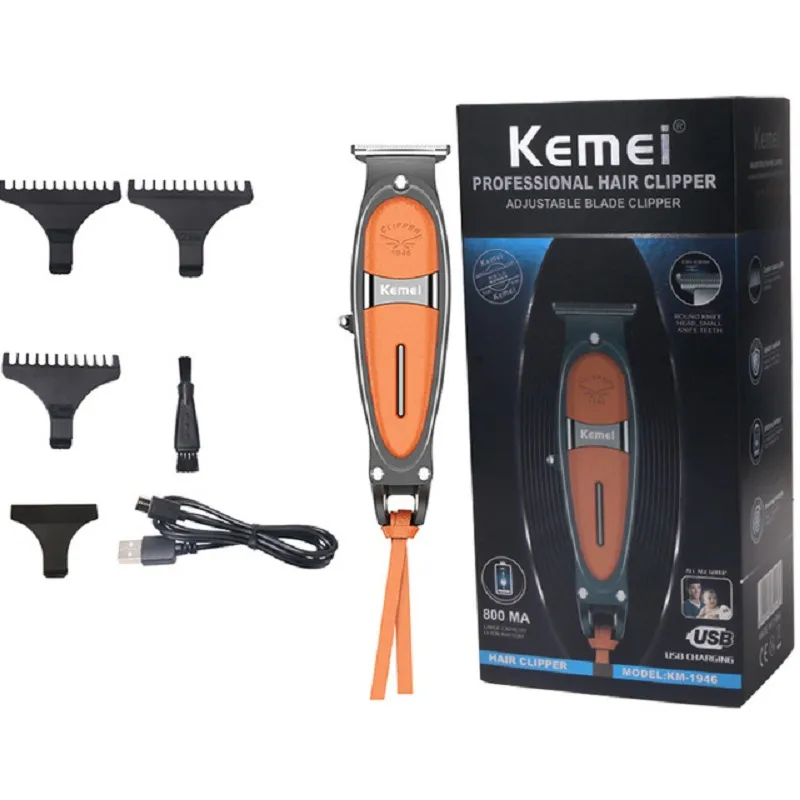 Kemei KM-1946 tondeuse à cheveux professionnelle coupe-cheveux sans fil corps en métal plus cuir Design tondeuse à cheveux chargeur USB