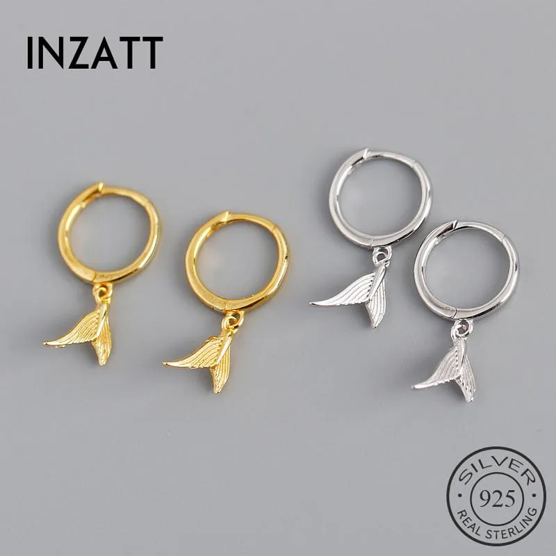 INZAReal 925 Sterling Silver Fish Tail Hoop Huggies Earrings For Fashion Women Hiphop Fine Jewelry Minimalist Accessories & Huggie