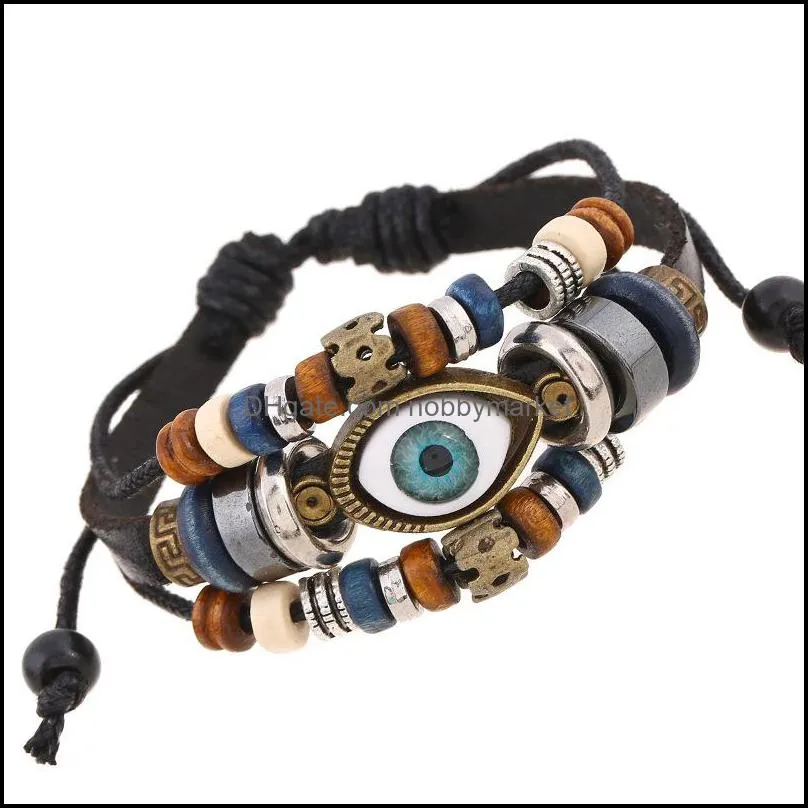 Charme Bracelets Bijoux Evil Eye Bracelet Mti Layered Leather Wrap Bracelet Réglable Bracelet Pour Femmes Hommes Mode Cadeau Drop Delivery 2021