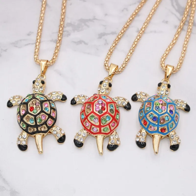 Women Sweater Chain Necklace Turtle Design Rhinestones Crystal Pendant Necklaces Jewelry Clothing Accessories Drop jlljef