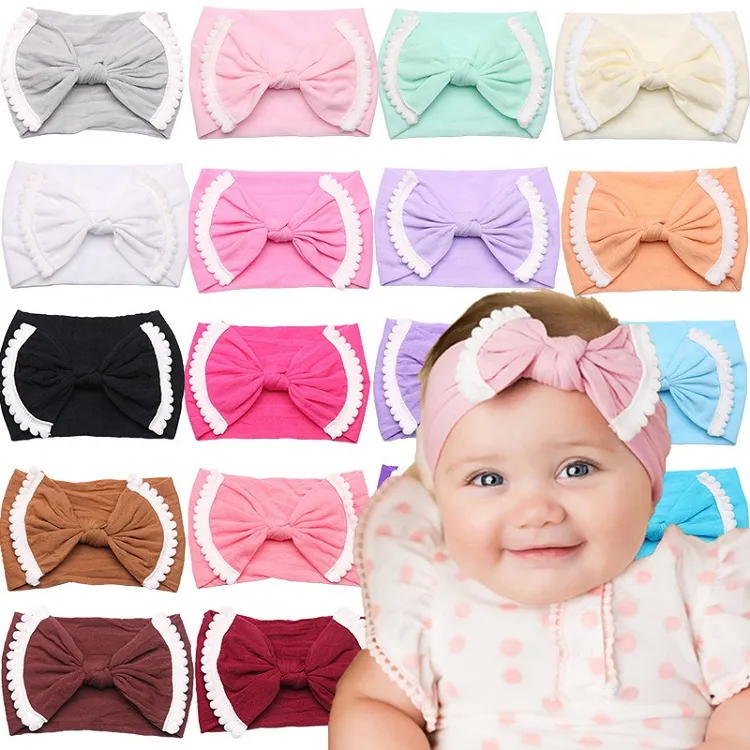 20 Renkler Bebek Kız Dantel Naylon Kafa Esneklik Yumuşak Şeker Renk Bohemia Yay Bebek Saç Aksesuarları M3703
