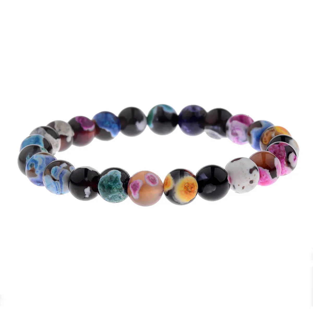 Natural Volcanic Stone Bracelets Bangles 8mm Women Beaded Strands Colorful 7 Chakra Yoga Balance Beads Buddha Prayer Elastic Bracelet Fashion Men Jewelry Gifts