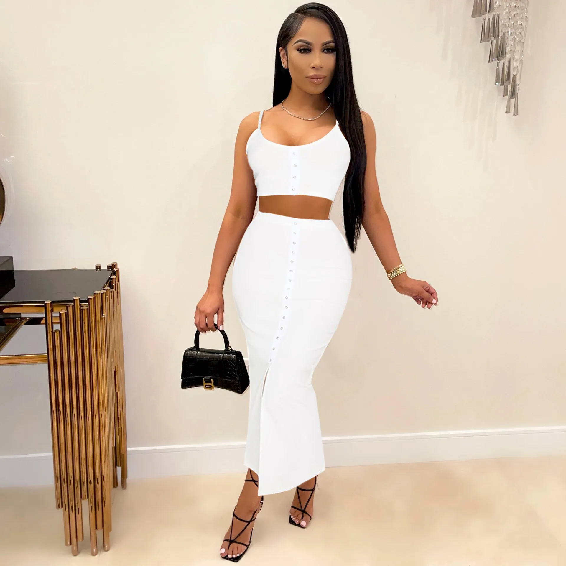 Women's Two Piece Outfit Off Shoulder Drawstring Crop Top Skirt Set Summer 2 Piece Outfits Dress Suit Sets white Size (S-XL)