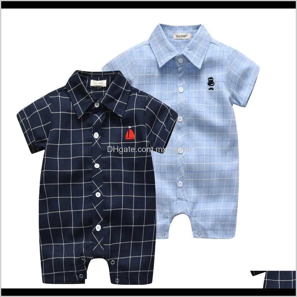 2020 new summer children`s clothing kid`s jumpsuits baby lapel cardigan cardigan rompers climbing suit