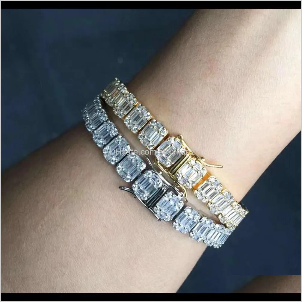 iced out baguette cluster bracelet mix square hip hop cubic zirconia bracelets men women bling bling jewelry