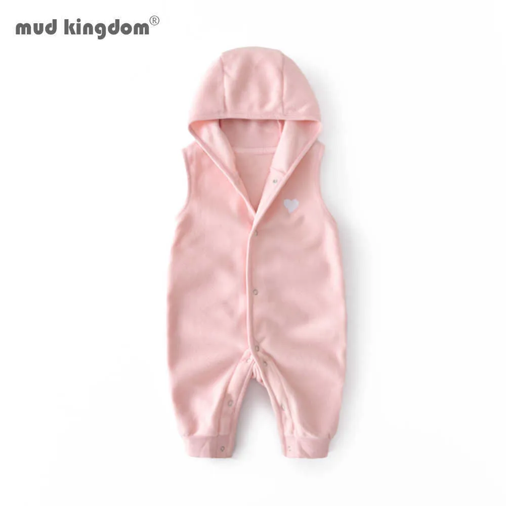 Mudkingdom Baby Boys Girls Rompers Осенние без рукавов сплошные дети одежда с капюшоном теплым ползать комбинезон детская одежда 210615