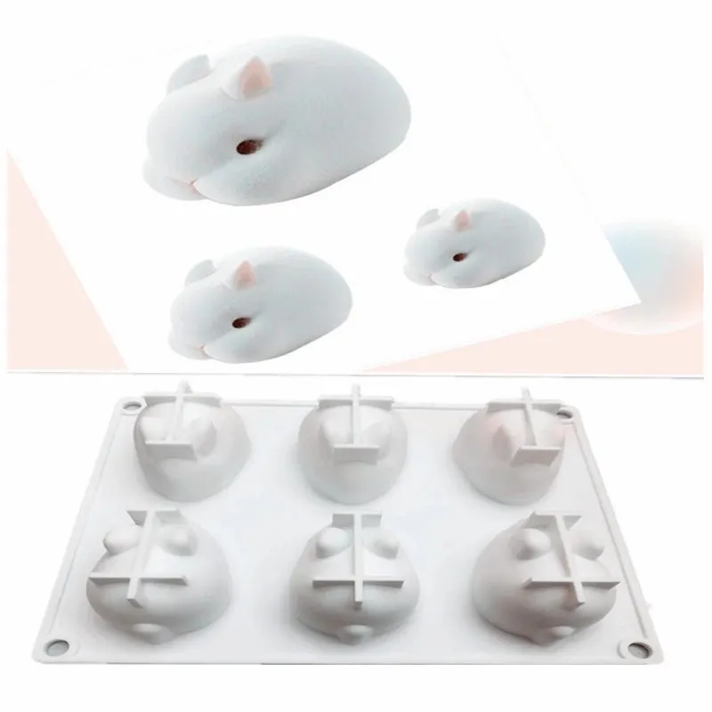 DIY 3D Coelho Silicone Bolo Moldes Para Cozir Sobremesa Mousse 6 Forms Animal Decorar Moldes Bakeware