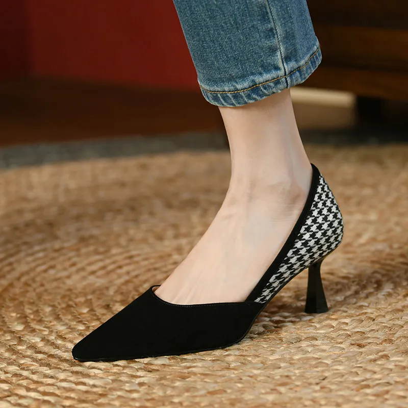 Elegant Pointed Toe Black High Heel Dress Shoes Ladies Stiletto Heels 2022 New Vintage Pumps Spring and Autumn