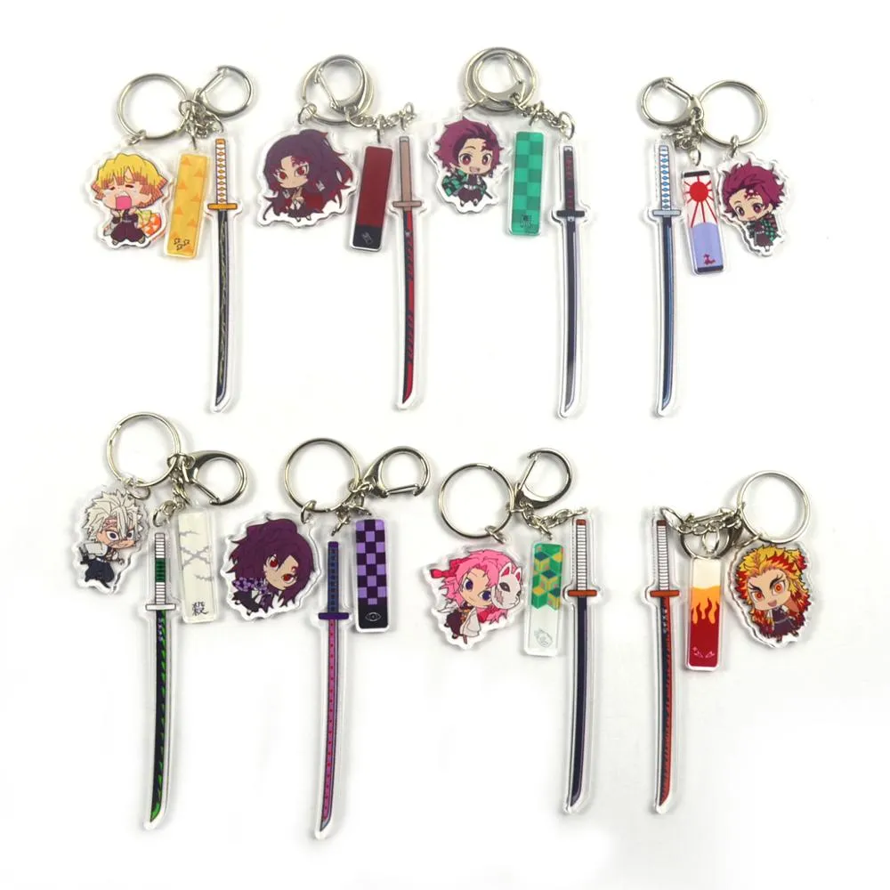 Porte-clés acrylique mignon Brinco lame de fantôme porte-clés Kamado Tanjirou Cosplay pompon Yaiba porte-clés pendentif