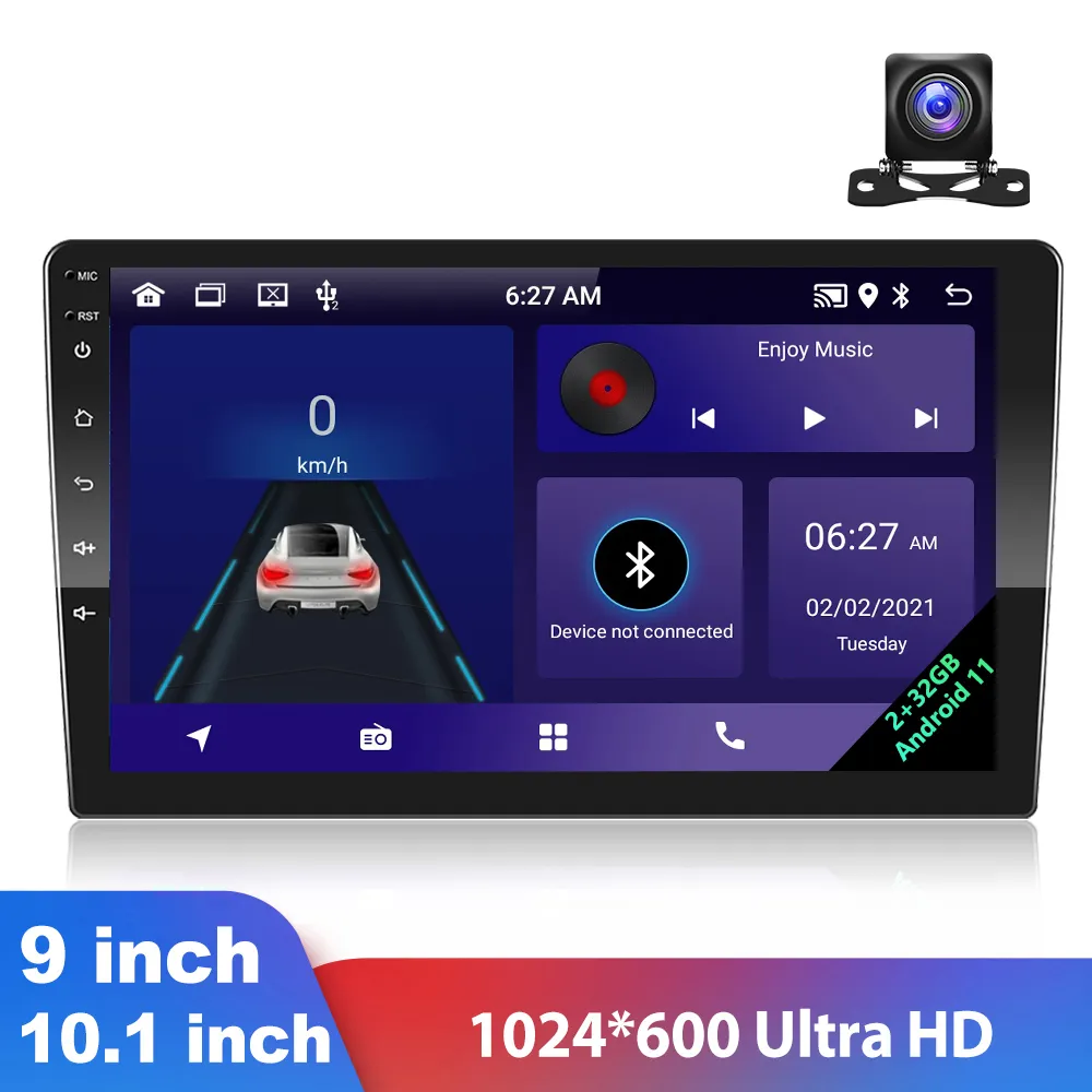 자동차 라디오 2G 32G Android 11 Wi -Fi GPS AHD Bluetooth 스테레오 수신기 7 9 10 1 인치 2 DIN Autoradio Car Multimedia Player153U