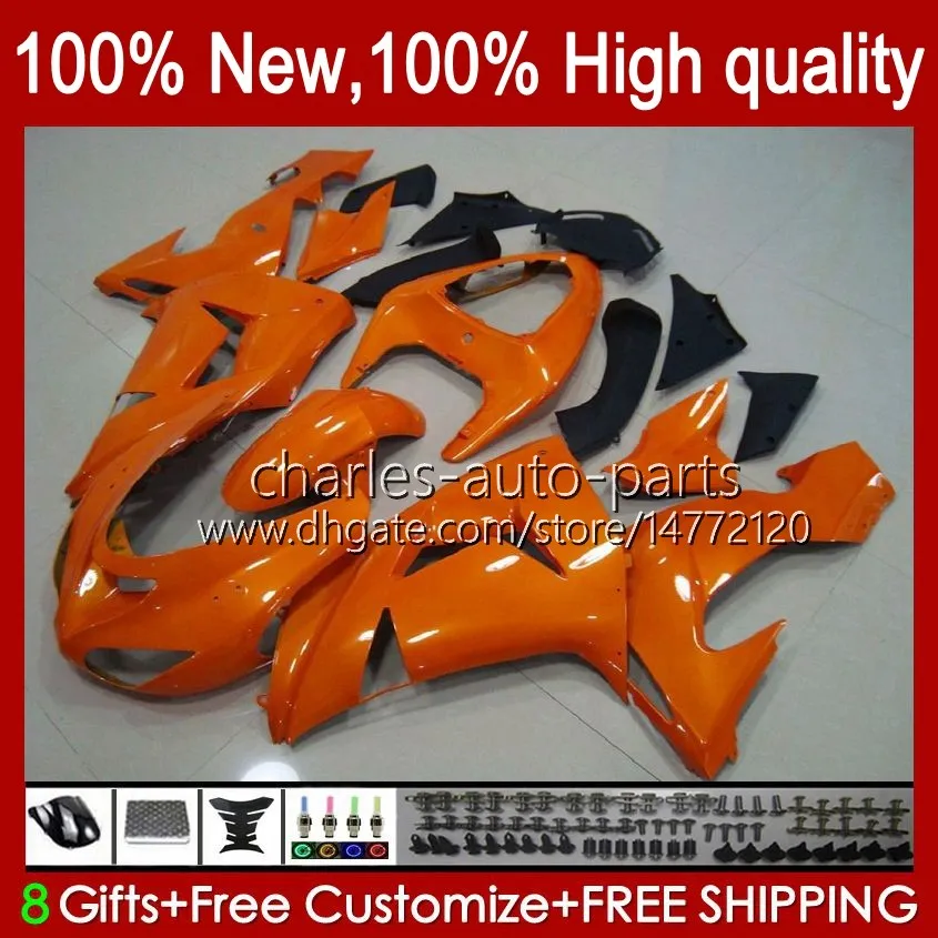 Carénages de moto orange brillant pour KAWASAKI NINJA ZX-10R ZX1000 ZX 10R 10 R 1000 CC 2006-2007 Carrosserie 14No.25 ZX1000C ZX10R 06 07 ZX1000CC 1000CC 2006 2007 Kit carrosserie