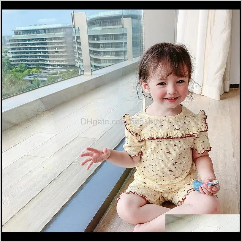 Little Girl Pajamas 1-6Y Fashion Cute Floral Printed Knitting Toddler Sleepwear Set 2020 New Summer Kids Pajamas Suits