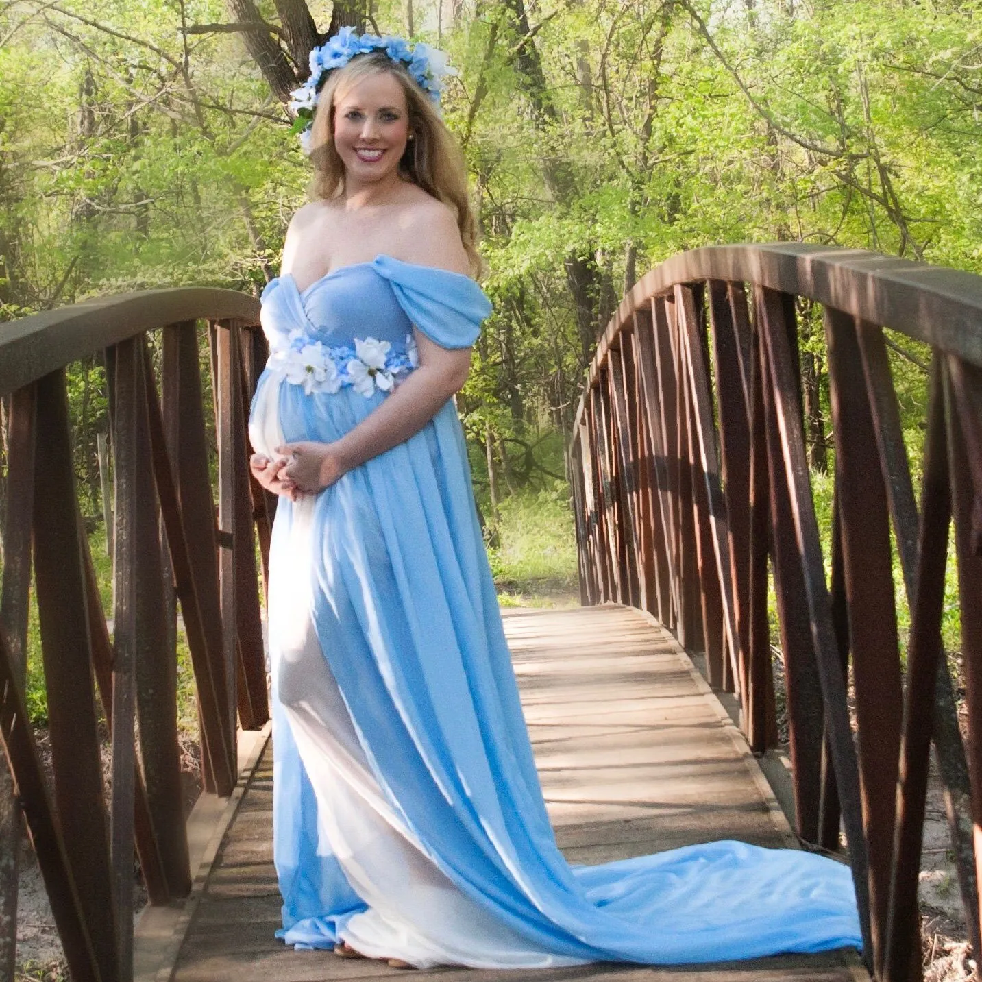Bleu ciel femmes robes de bal fleurs appliquées hors de l'épaule robes de soirée 2022 personnaliser robe de photographie de maternité