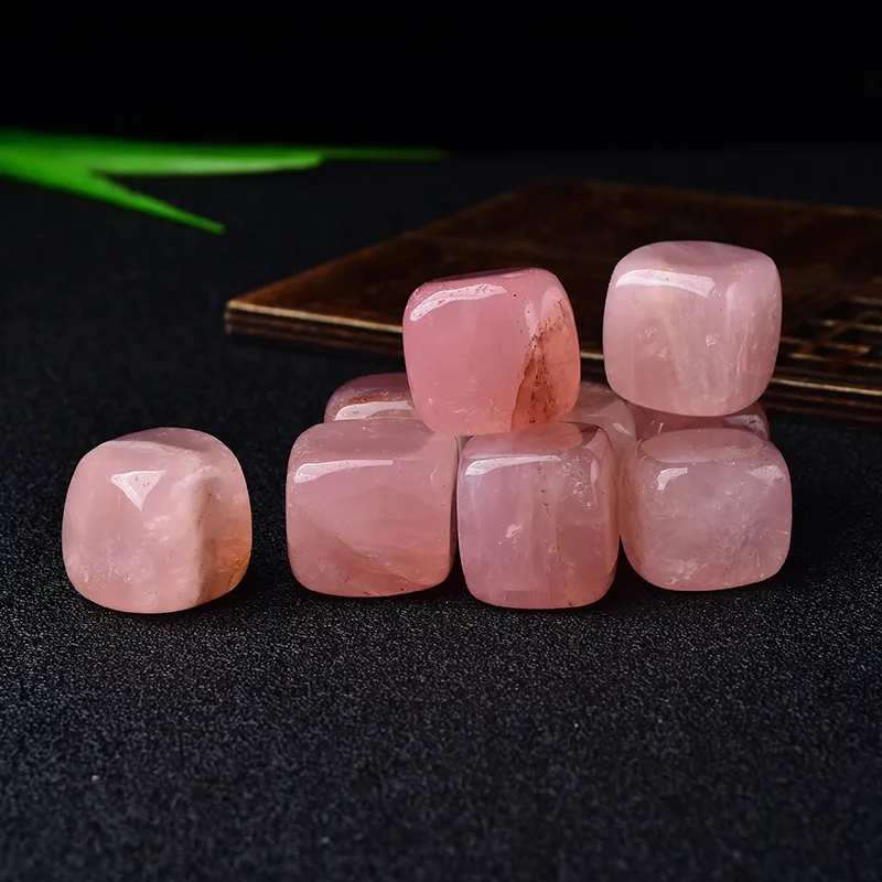 6 Pieces Polished Natural Rose Quartz CUBE Tumbled Stone Gravel Stone Crystal Pink Hand-Polished for Fish Tank Decor Garden Heal