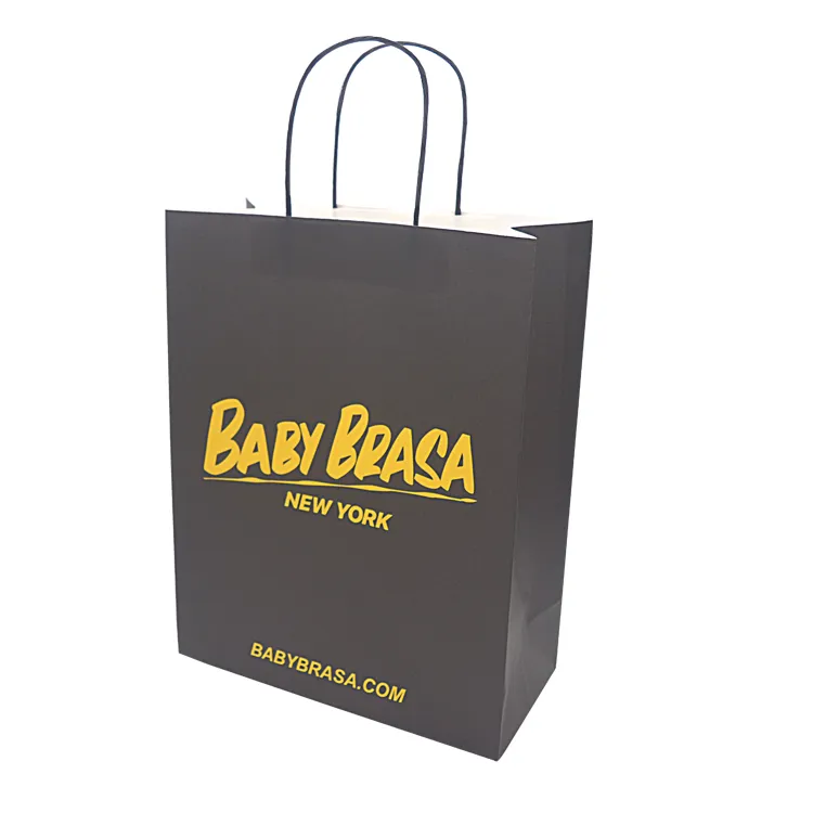 100% personalizado kraft black shopping saco de papel para roupas