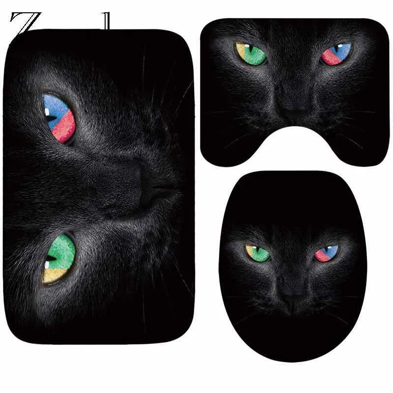 Zeegle Bath Mats Set Toilet Seat Cover Mat Carpet Bathroom Absorbent Shower Room Rugs Floor Mats Cat Pattern Mat