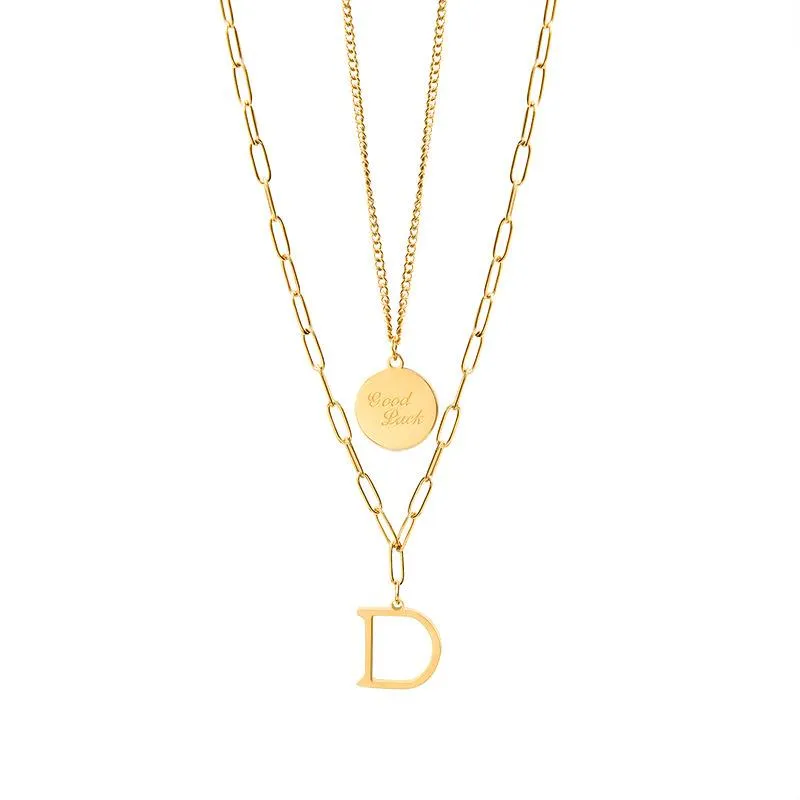 Pendant Necklaces Stainless Steel Double Layer Good Lucky Letter D Necklace Set Clavicle Chain Geometric Plated Gold Accessories Jewelry