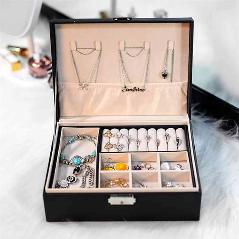 Smycken Förvaring Box Comestic Casket Organizer Makeup Skönhetsbehållare Halsband Födelsedaggåva För Kvinnor 210423