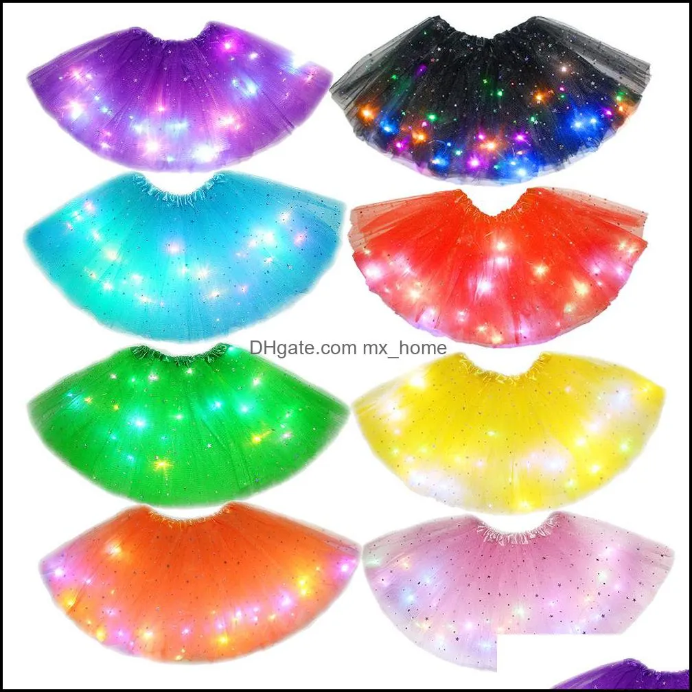 Multicolor cute kids LED dress with lights star Sequin Tutu Skirt puffy luminous girl dresses for stage performance and Party Z4619