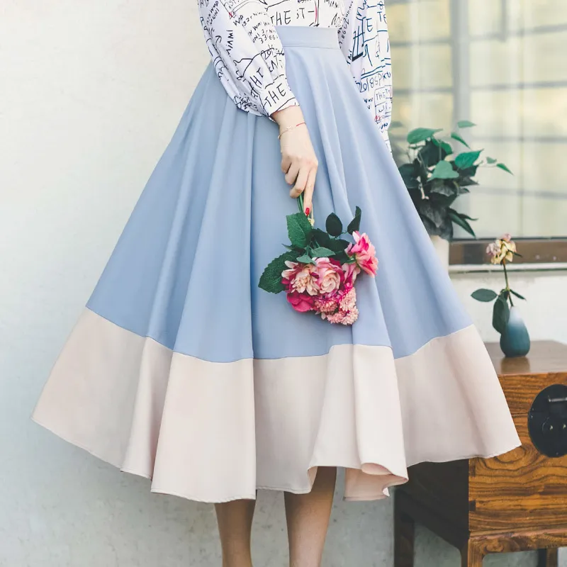 Fashion Young Style Patry All-match Color Matching Simple Temperament High Waist Skirt Women 16F1215 210510