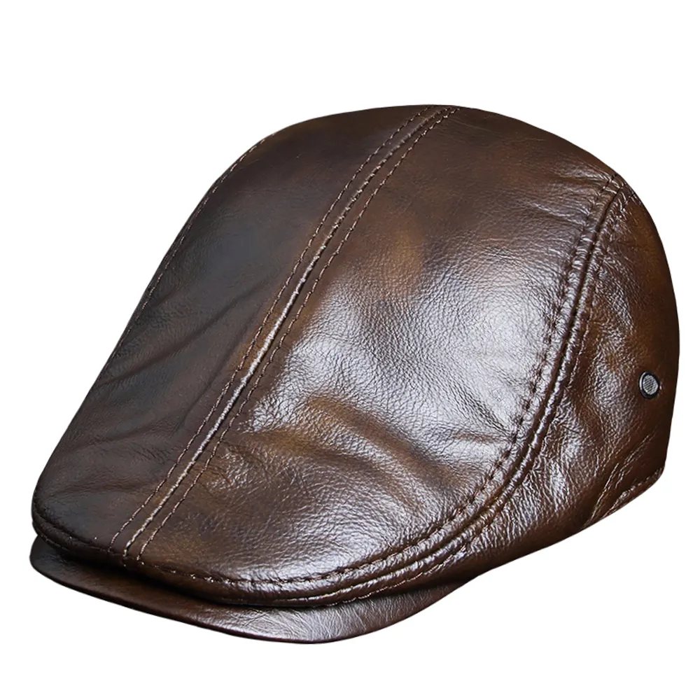 Casual Genuine Leather Windproof Duckbill Berets Man Cap Cowhide Gorras Black Ear Protection Casquette Hats For Male