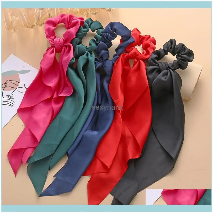 Long Ribbon Women Ponytail Scrunchies Scarf Elastic Hair Bands Knotted Streamer Hair Ties Silky Satin Headwear Hair Accessories