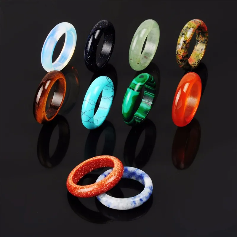 Random mixed 6mm Natural Stone Ring Opal Turquoises Black Onyx Tiger Eye Sodalite Malachite Jewelry Gift Finger Rings For Women Men