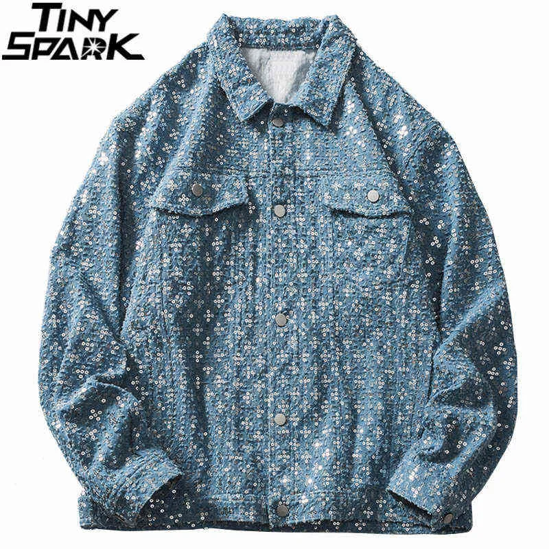 2021 Men Hip Hop Jacket Streetwear Vintage Retro Harajuku Jacket Coat Cotton Casual Autumn Jacket Coat Outwear Button Blue Y1106