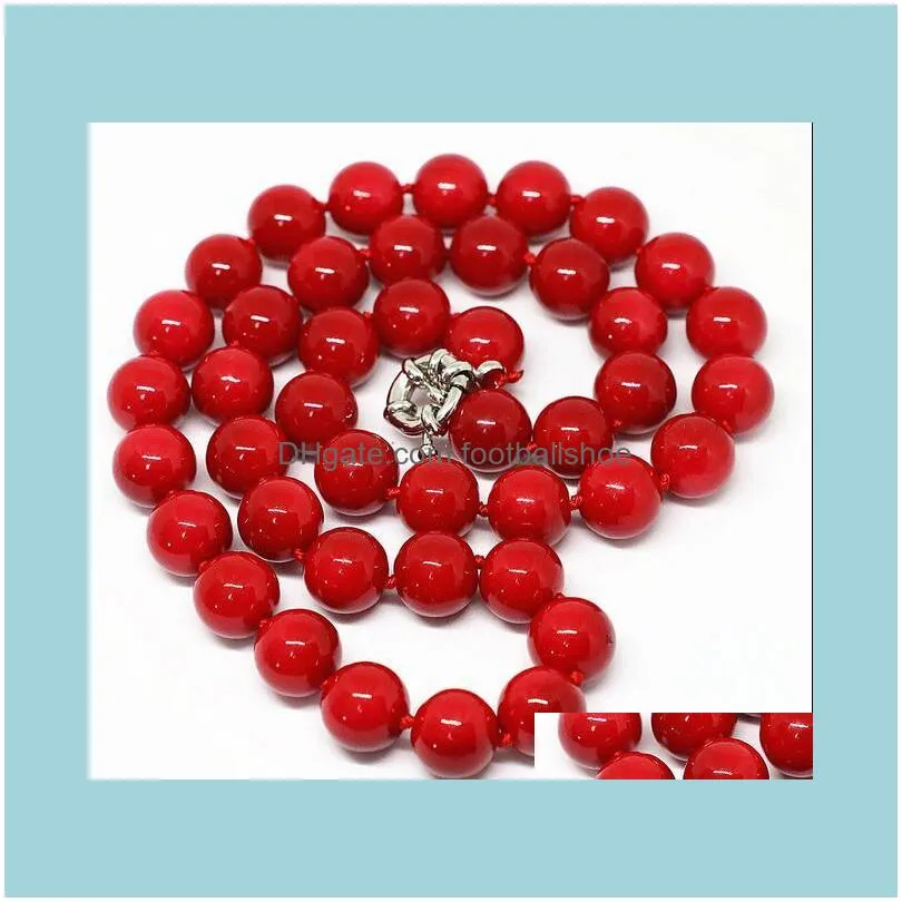 Fashion Red Coral 10mm Round Beads Necklace 18