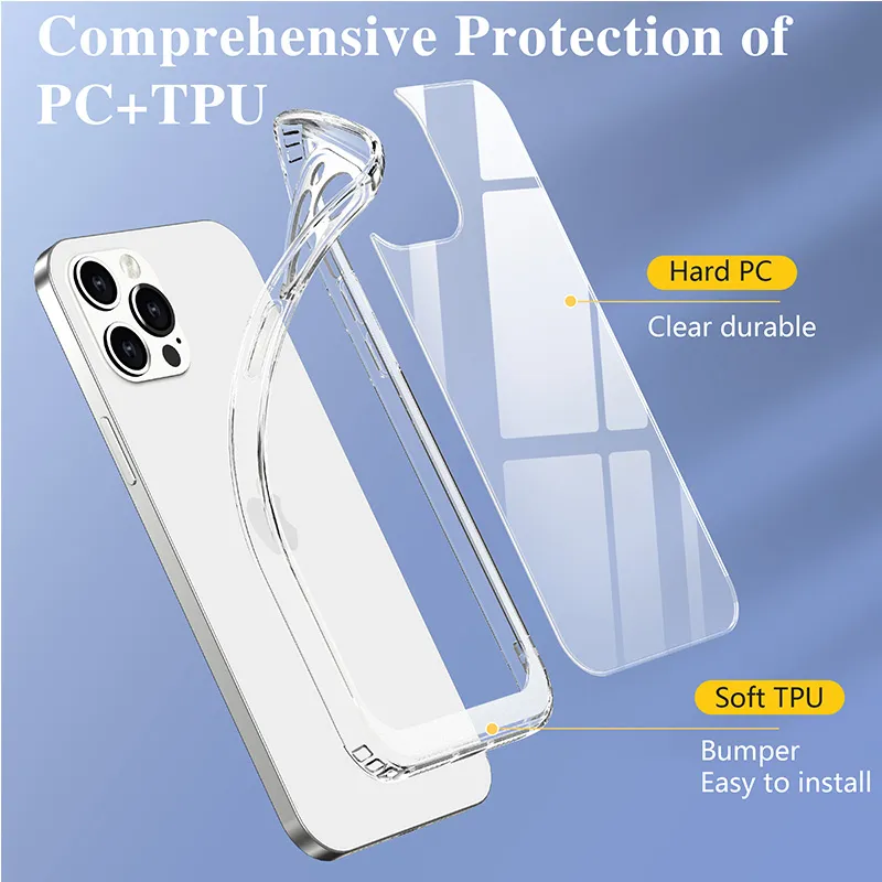 Für iPhone 13 Pro Max klare Handyhüllen 12 11 Xr Xs SE Samsung Galaxy S21 Ultra TPU PC Hot Transparent Back Cover