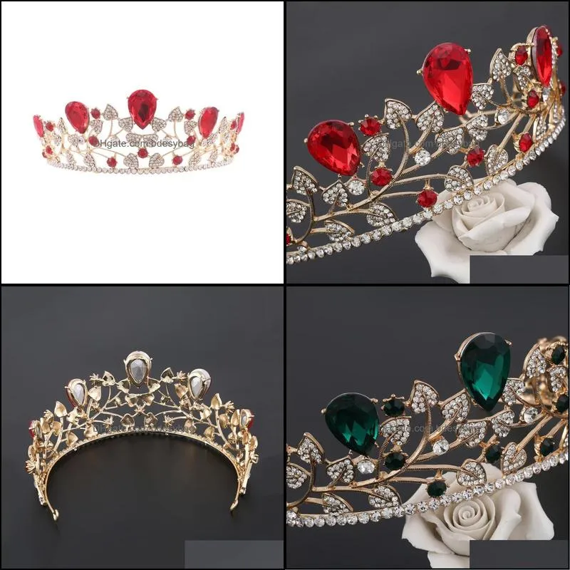 Other Fashion Women Wedding Bridal Tiara Crown Baroque Barrettes Hairband Clip (Red)