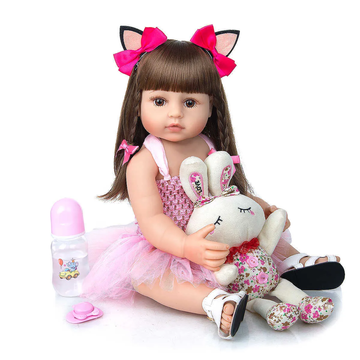 Boneca Reborn Bebê Neném Realista Menina Real 12 Itens 55cm em