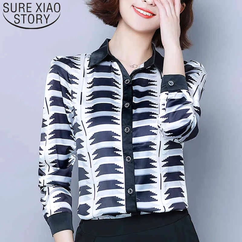Damskie i bluzki damskie Szyfonowa koszula dla kobiet z długim rękawem Geometryczny V-Neck Plus Size Tops 6488 50 210415