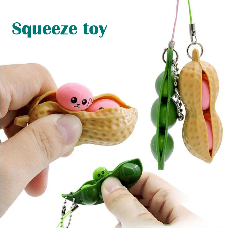 Dorosły dekompresyjny Peanut Edamame Zabawki Squishy Squishy Squeeze Fasola Peas Brelok Anti Stress Guma Boys Xmas Prezent Fidget Toy