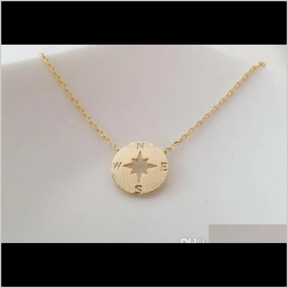 10cs round direction compass necklace circular compass necklaces simple travel coin disk pendant charm jewelry gifts