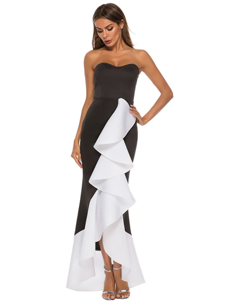 Sexy Patchwork Contrast Strapless Long Dresses Sexy Patchwork Contrast Strapless Long Dresses