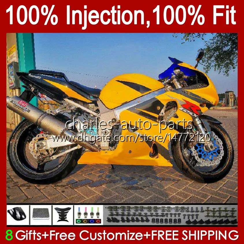 Carénages de moulage par injection pour SUZUKI GSXR600 GSXR750 GSXR-750 K4 04 05 43No.145 GSXR 750CC 600CC 750 600 CC GSXR-600 2004 2005 GSX-R750 2004-2005 Kit de carrosserie OEM Jaune