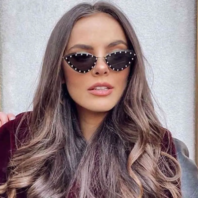 2021 Moda Trójkąt Kot Okulary Okulary Kobiety Vintage Małe Diamentowe Okulary Słońce Kobiet Kolorowe Odcienie Oculos Feminino