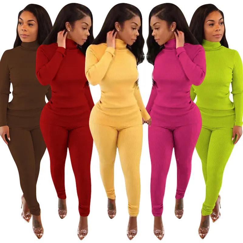 Designer Candy Color Turtleneck Tracksuit Set For Women Tight Petite Ribbed  Leggings And Knitted Rib Joggers From Mant_shirt, $33.56