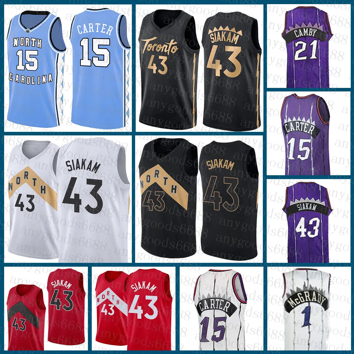 Torontos Raptores Hommes Vince 15 Carter Basketball Jersey Pascal 43 Siakam Jeunesse Tracy 1 McGrady S-2XL Marron