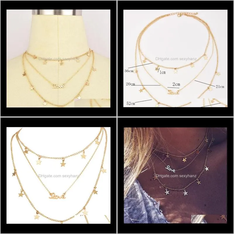 bohemian fashion multilayer choker necklace gold chain love star charm pendant collar necklaces fine jewelry t279